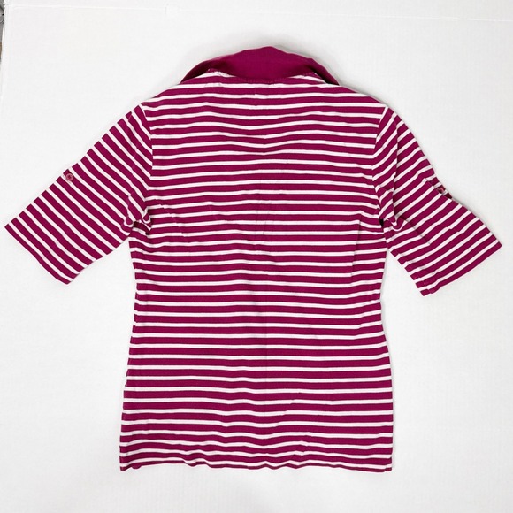 Burberry Brit Striped Polo Shirt Women's Small Red Pink White Rugby Sporty‎ - Picture 2 of 7